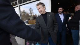 Sen. Rand Paul exits Beantowne Coffee House & Cafe on March 21, 2015 in Hampstead, New Hampshire. Paul has made many trips to New Hampshire, the state that holds the first primary in the nation.