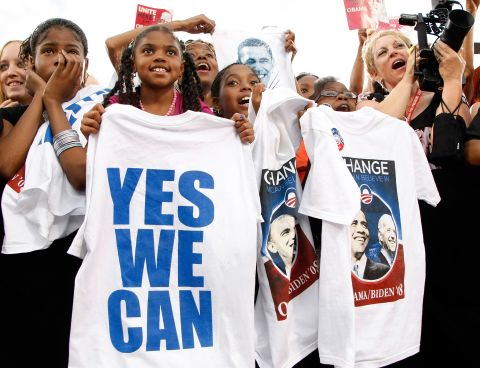 "Yes We Can" and "Change" were two of the most popular Obama campaign slogans in 2008.