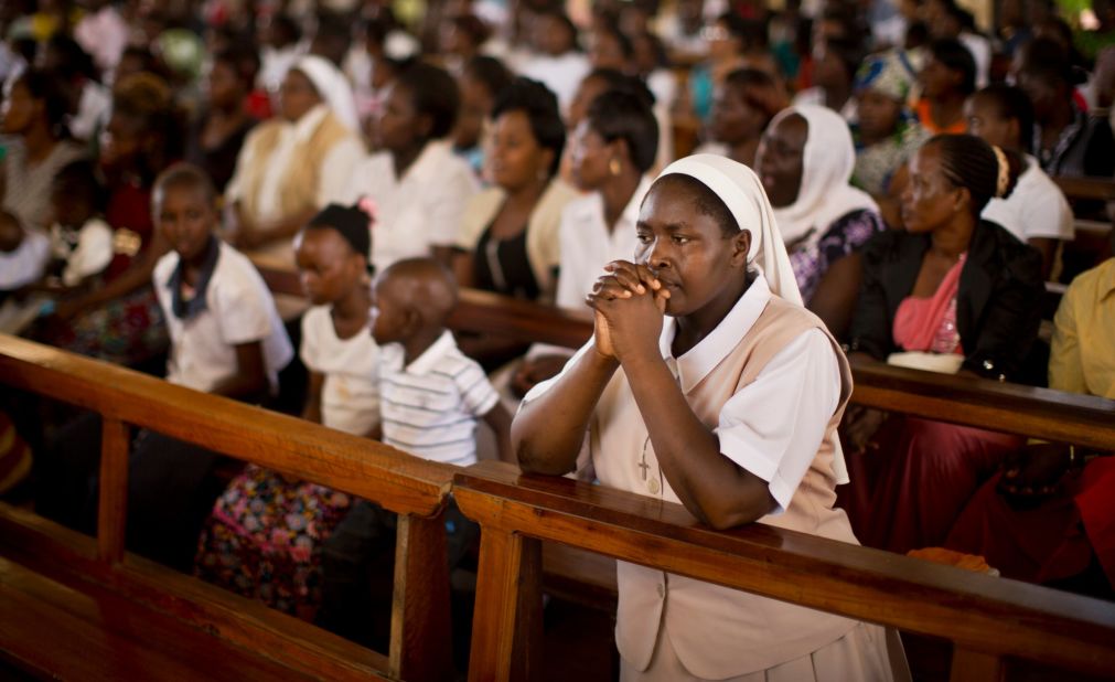 A nun prays during an Easter service at a Garissa church on April 5, 2015.