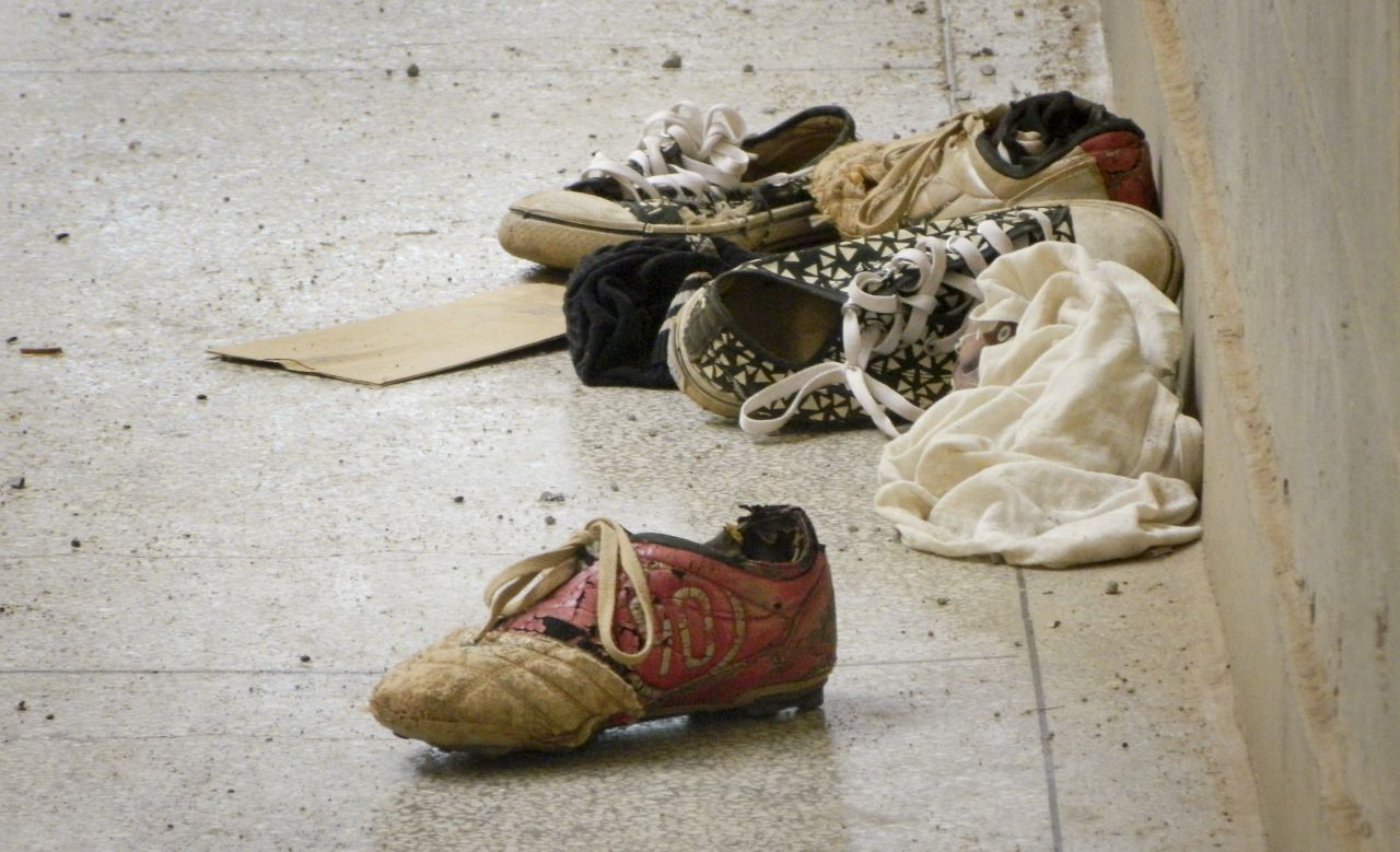 Abandoned shoes remain at the scene of the attack on April 6, 2015.
