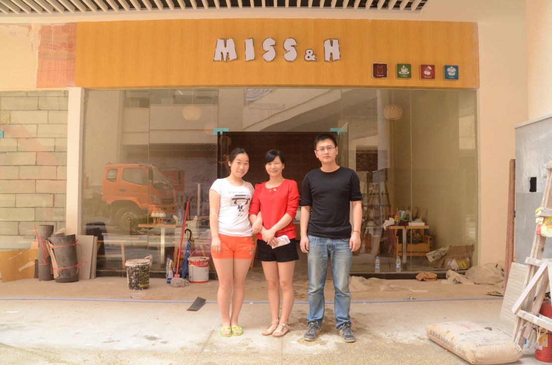 From left: Liu Jingjing, Huang Haiyan and Zie Zhongjie just days before opening their cafe, Miss & H.