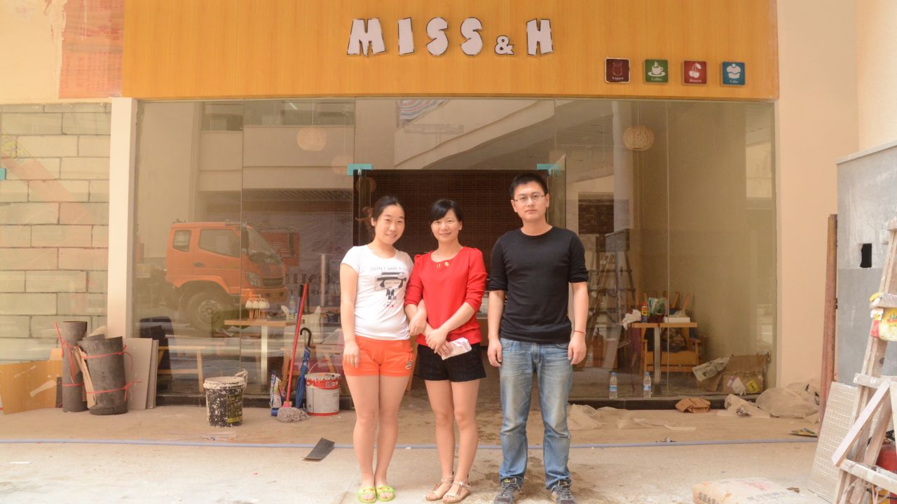 From left: Liu Jingjing, Huang Haiyan and Zie Zhongjie just days before opening their cafe, Miss & H. 