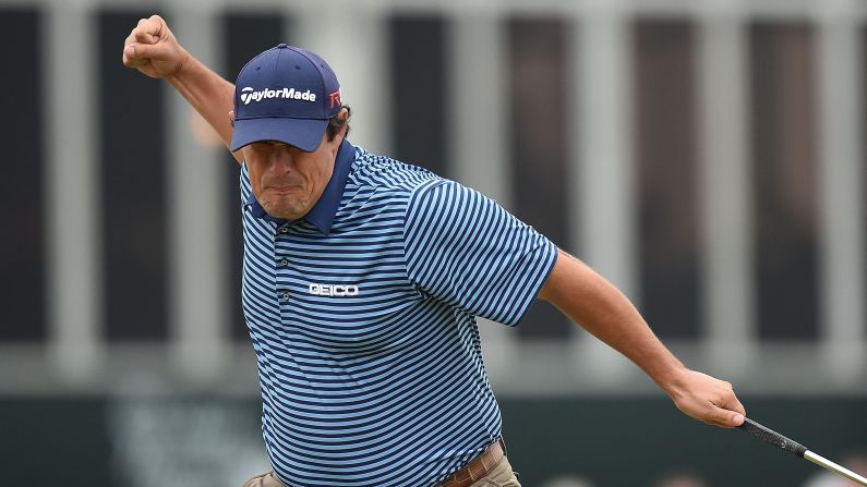 Johnson Wagner reacts after he birdied the 72nd hole Sunday, April 5, at the Shell Houston Open. Wagner came up short in a playoff, however, as he and Jordan Spieth were defeated by J.B. Holmes.