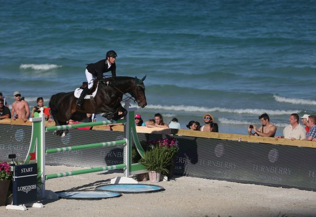 Here's Irish rider Richie Moloney competing against a backdrop of the Atlantic Ocean in the Longines Global Champions Tour 2017 season.