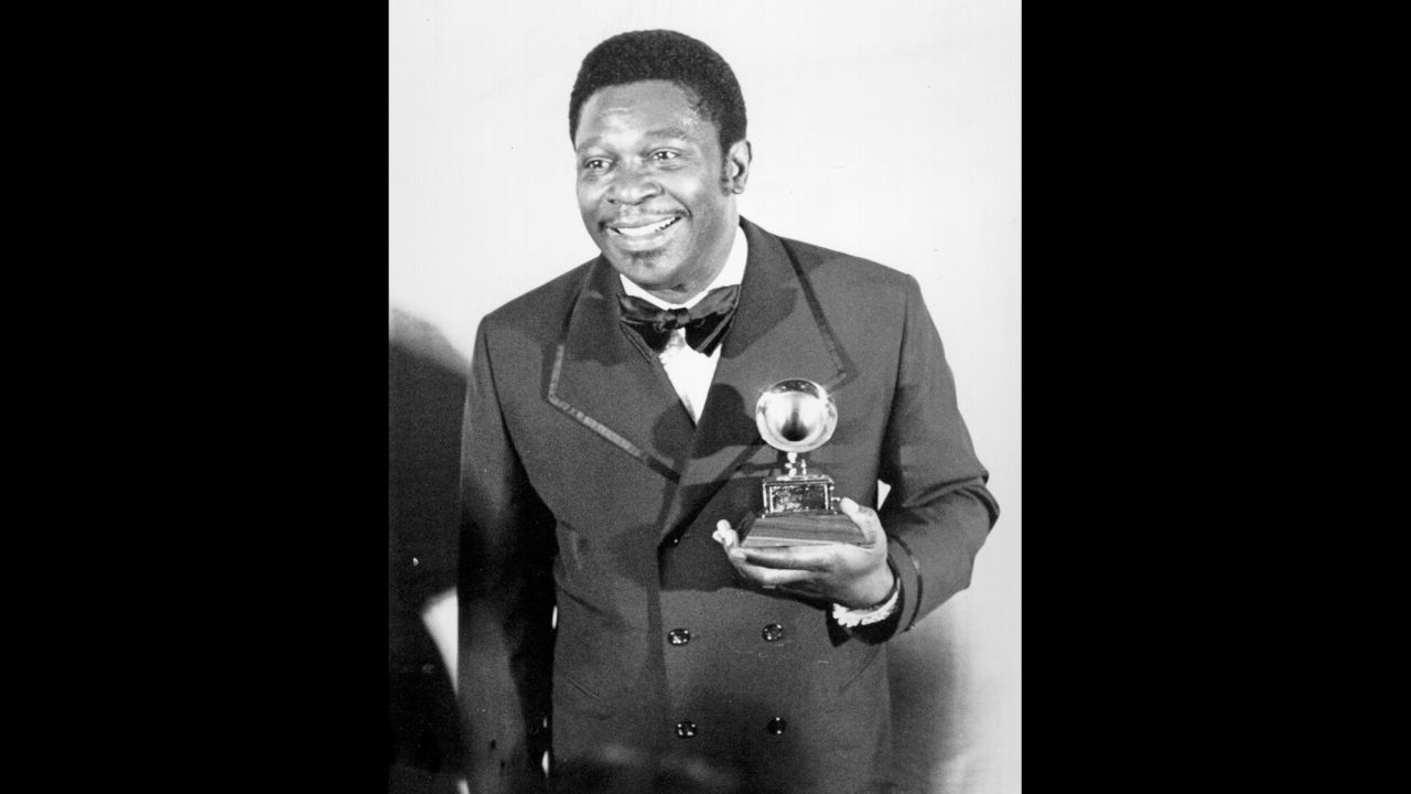 King poses in 1971 after winning the Grammy Award for Best Male R&B Vocal Performance. He received the award for the song "The Thrill Is Gone."