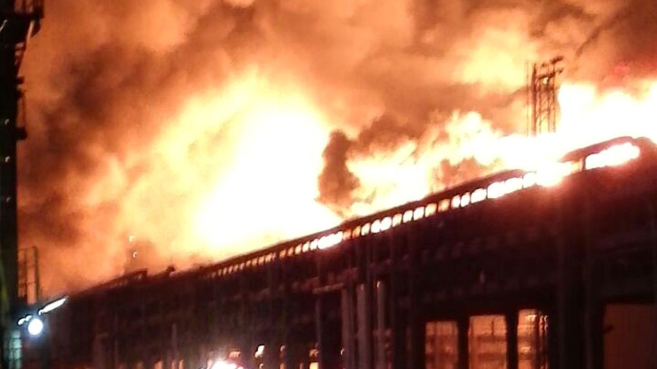 Smoke billows from a blazing fire at a Chinese paraxylene chemical plant in southeast China's Fujian province on April 6.