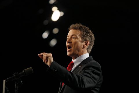 U.S. Sen. Rand Paul delivers remarks while announcing his candidacy for the Republican presidential nomination during an event in Louisville, Kentucky, on Tuesday, April 7.