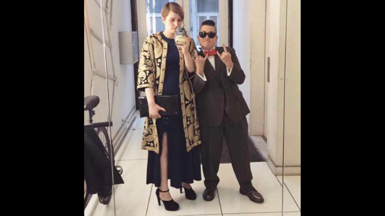 "Selfie in the @vfiles hall on the way to The Center dinner with @female_trouble," said comedian Lea DeLaria, right, in <a href="https://instagram.com/p/1BfIEyxyYm/?taken-by=realleadelaria" target="_blank" target="_blank">this selfie she posted</a> with girlfriend Chelsea Fairless on Friday, April 3. "I've lost too much weight and need to tailor my @saintharridan suit. #firstworldproblems."