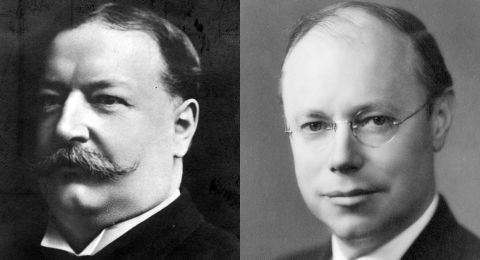 William Howard Taft (left) was elected president in 1908, and though he was only in office for one term, he later made history by becoming the first president to also serve as chief justice of the Supreme Court. His son, Robert Taft, was a senator from Ohio and sought the Republican Party's presidential nomination three times — in 1940, 1948 and 1952. Still, he was a major figure in GOP politics in the era. 