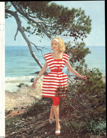 The stripes needn't always be blue and white though, as this lady in red shows in the 1960s.<br />"From the 19th century we tend to associate a lot of sailor styles with holidaying by the beach, so there's that seaside, holiday, sun, element," said Butchart.<br />