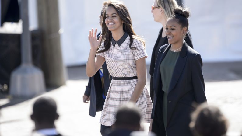 Malia and Sasha arrive at the Edmund Pettus Bridge in Selma, Alabama, in March 2015. The Obamas were in Alabama to commemorate the <a href="index.php?page=&url=http%3A%2F%2Fwww.cnn.com%2F2015%2F03%2F08%2Fus%2Fselma-50-years-anniversary-live-events%2F">50th anniversary of Bloody Sunday</a>, when state troopers clubbed and tear-gassed civil rights marchers headed to Montgomery.