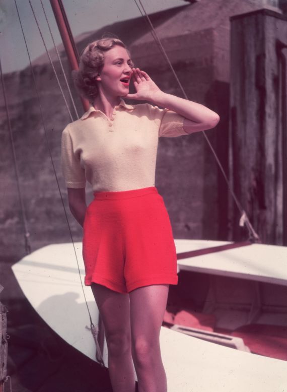 A model shows off casual sailing wear in 1957. <br />