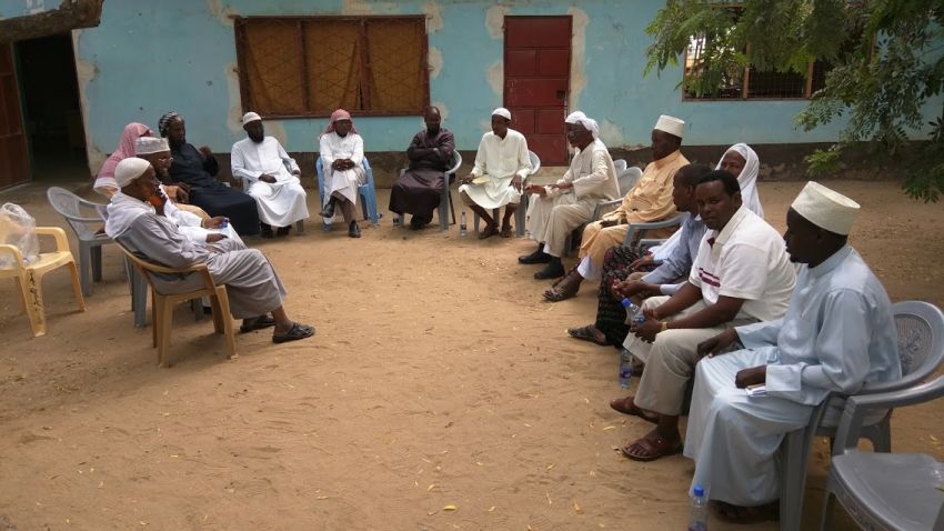 Sheikh Khalif and the other teachers gather to denounce the violent murder of 147 students at Garissa University, April 7, 2015.