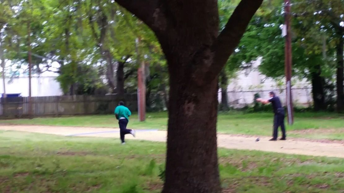 This still, released by the family of Walter Scott, shows police officer Michael Slager shooting Scott in the back as he ran away on April 4, 2015, in North Charleston, South Carolina. Slager was convicted of 2nd-degree murder and sentenced to 20 years in prison.