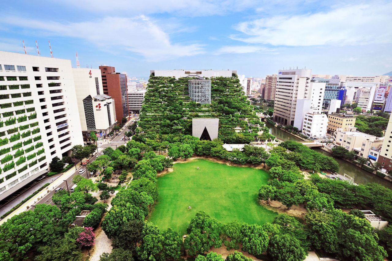Rising like an overgrown Inca pyramid out of downtown Fukuoka, the ACROS Fukuoka building was designed by Argentine architect Emilio Ambasz and contains more than 50,000 plants and trees.