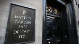 A sign denotes a Hatton Garden safe deposit centre on April 7, 2015 in London, England. Police are investigating a break in that occured over the Easter weekend. Local reports say that up to 300 deposit boxes may have been targeted.