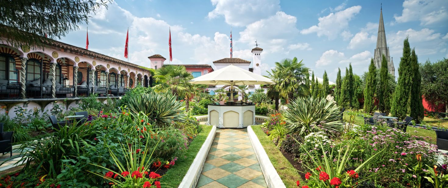 Filling a space of 6,000 square meters, the Kensington Roof Gardens are divided into three themed areas: Spanish (pictured), Tudor and English.  