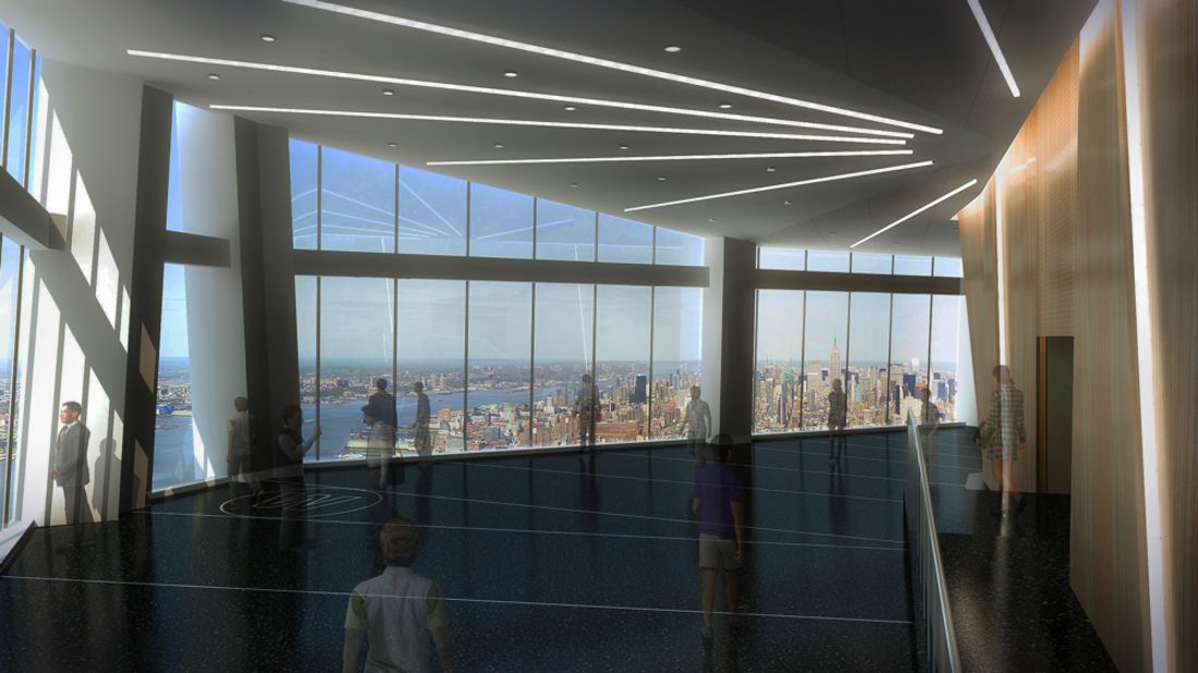 An artist's rendering of the viewing platform inside the One World Observatory. The attraction claims to be one of the world's most innovative observatories, featuring several interactive exhibits. 