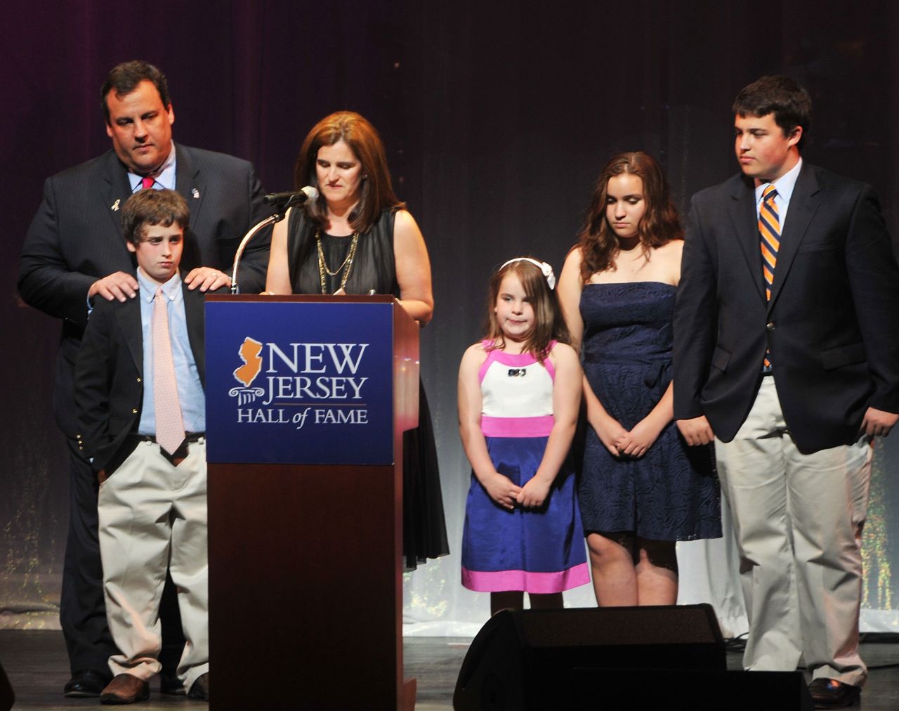 Christie, his wife, Mary Pat Christie, and their children attend the third annual New Jersey Hall of Fame Induction Ceremony in Newark, New Jersey, on May 2, 2010.