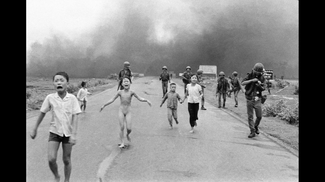Ut also photographed terrified children running from the site of the attack. Nine-year-old Kim Phuc, center, ripped off her burning clothes while fleeing. The powerful photograph, which won Ut a Pulitzer Prize, communicated the horrors of the war and contributed to the growing anti-war sentiment in the United States. Seven months later, the Paris Peace Accords were signed.
