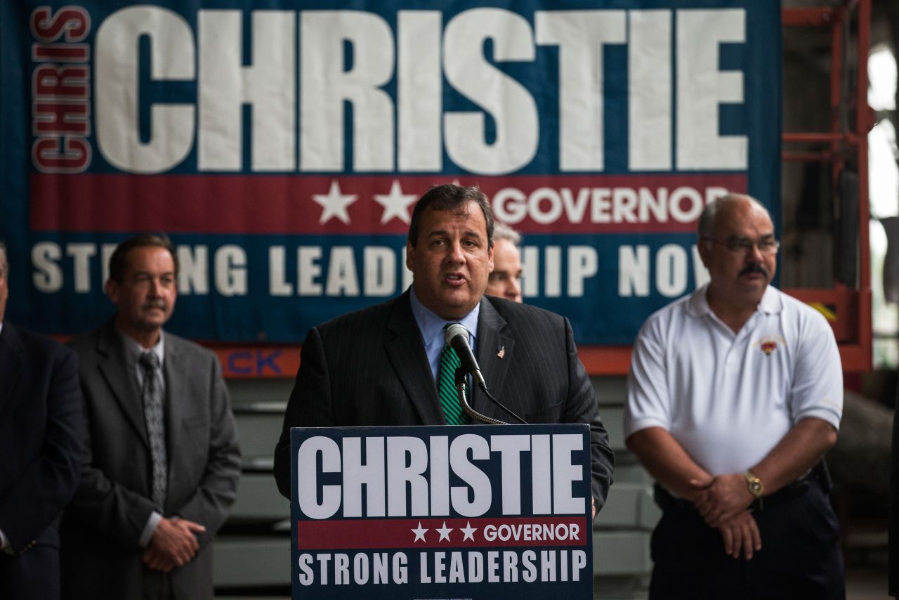 Christie speaks to members of the Hudson County Building Trades Council after receiving their support for his re-election campaign for governor on July 1, 2013, in Jersey City, New Jersey.