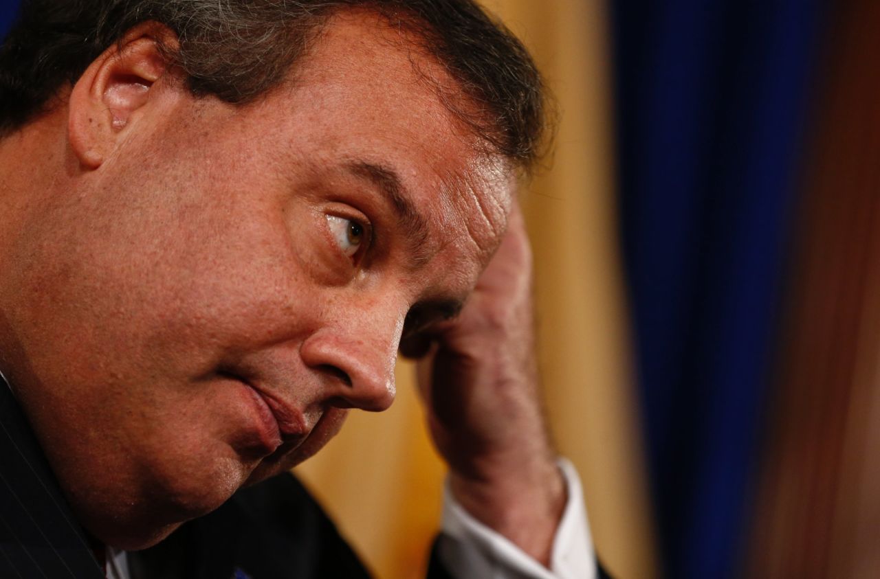 Christie speaks at a news conference on January 9, 2014, in Trenton, New Jersey, about his knowledge of an alleged traffic study that stopped traffic at the George Washington Bridge. Christie addressed allegations that his deputy chief of staff signaled for the New York and New Jersey Port Authority to close lanes on the George Washington Bridge to punish the Fort Lee mayor for not endorsing Christie during the election.