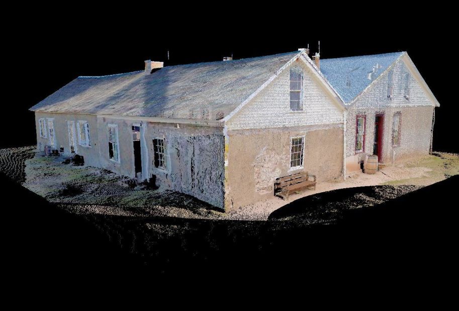 Perspective of the Sutler's Store at Fort Laramie taken from the south, created from photo-textured laser scan data.