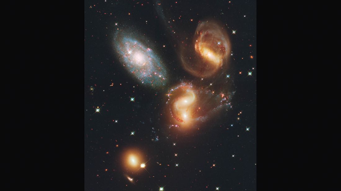 This group of galaxies is about 290 million light years from Earth. It's named for its discoverer, French astronomer Edouard Stephan, who first spotted it in 1877. 