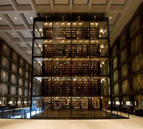 The <a href="index.php?page=&url=http%3A%2F%2Fbeinecke.library.yale.edu%2Fabout%2Fabout-building" target="_blank" target="_blank">Beinecke Rare Book & Manuscript Library</a> at Yale University is one of the world's largest buildings devoted exclusively to rare books. Completed in 1963, the building was designed by architect Gordon Bunshaft of the firm Skidmore, Owings and Merrill. Inside, a glass tower of books rises through the library's center. The building will be closed for an infrastructure <a href="index.php?page=&url=http%3A%2F%2Fbeineckelibraryrenovation.yale.edu%2F" target="_blank" target="_blank">renovation</a> starting in May, but its remarkable architecture won't change.
