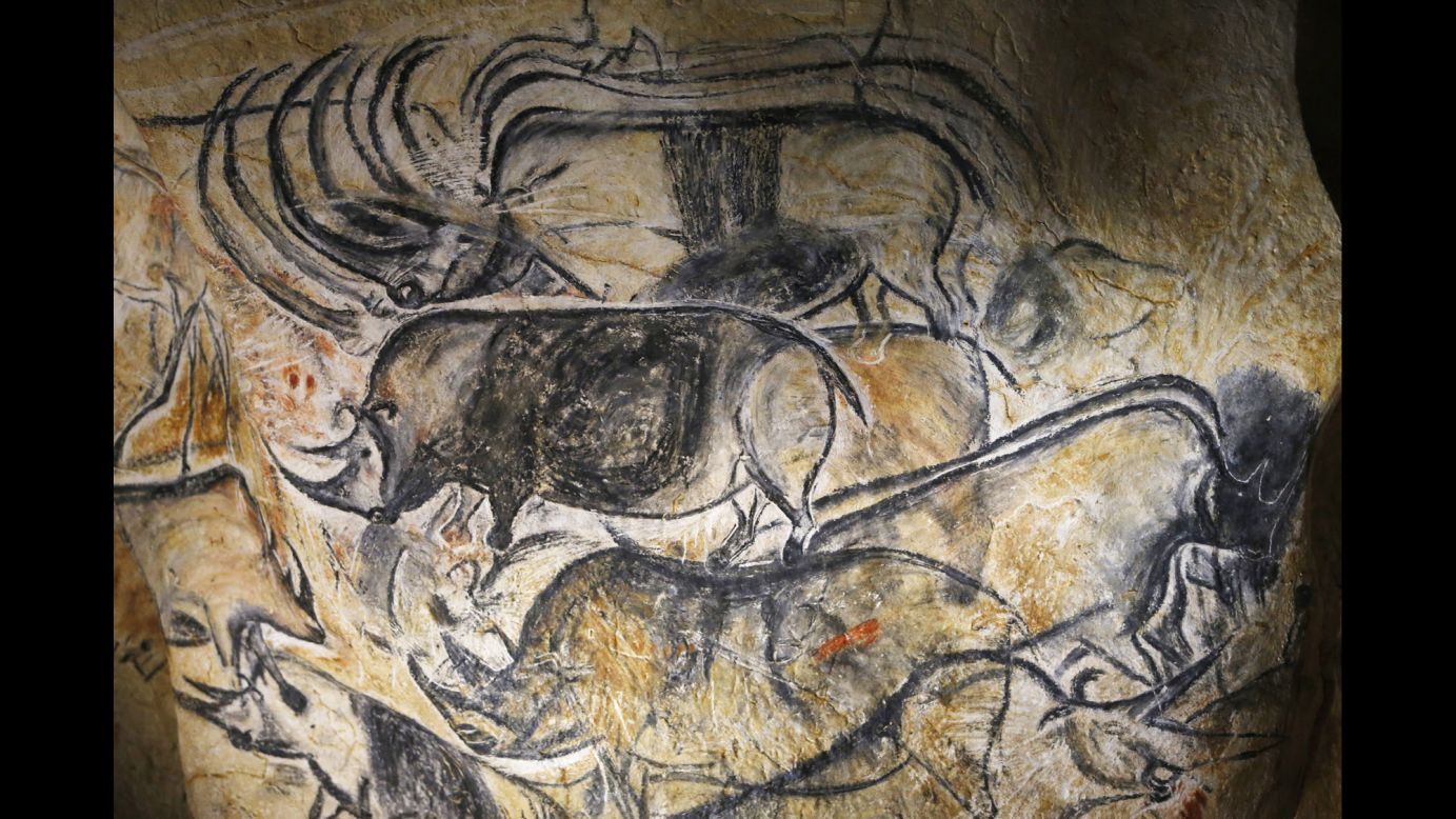 Animal art is seen in a replica of the prehistoric Chauvet Cave in Vallon-Pont-D'arc, France. It's the biggest replica cave in the world, and it opens to the public later this month.