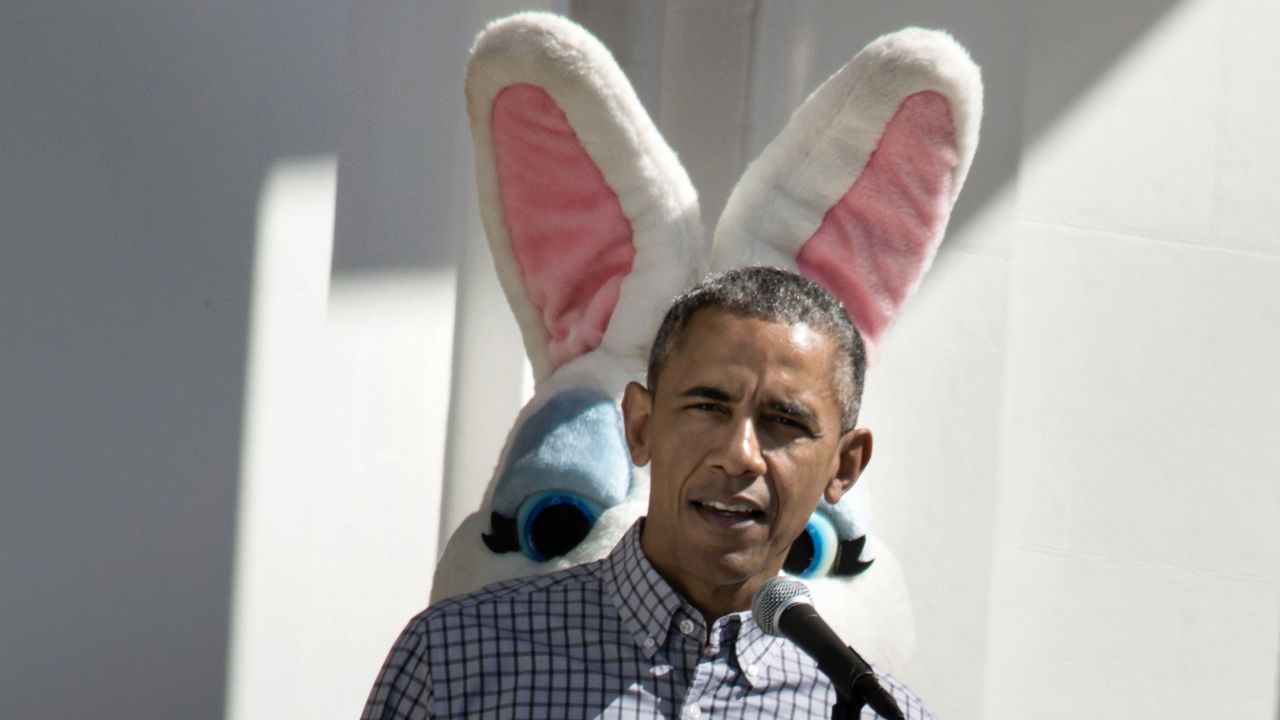 U.S. President Barack Obama speaks during the Easter Egg Roll event that took place Monday, April 6, on the South Lawn of the White House.