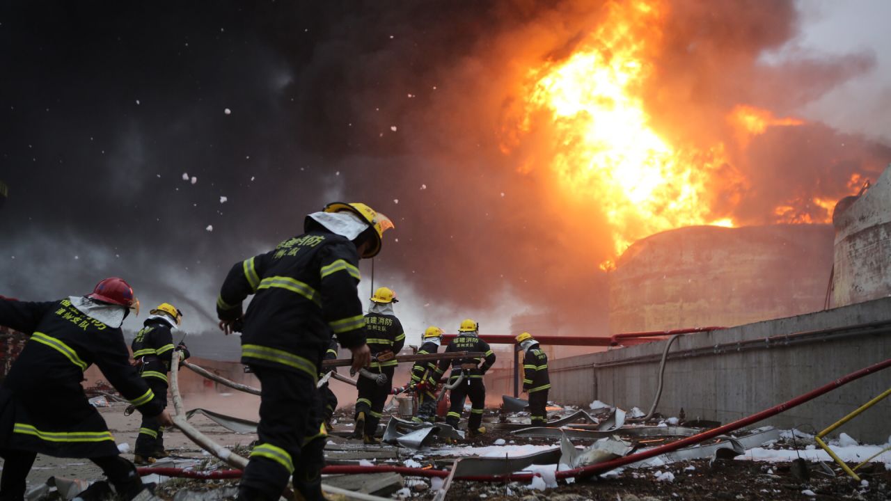 Firefighters battle flames after <a href="http://www.cnn.com/2015/04/07/asia/china-chemical-plant-explosion/" target="_blank">an explosion at a chemical plant</a> in Zhangzhou, China, on Tuesday, April 7. Six people were injured.