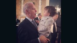 Vice President Joe Biden stole the pacifier right from the mouth of 15-month-old Jasper Bloomberg, the grandson of former New York City Mayor Michael Bloomberg, during a ceremony at the British Embassy on April 8, 2015.
