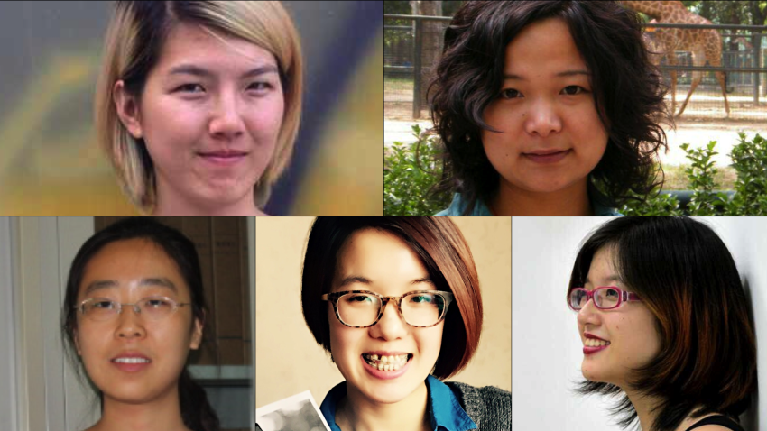 Clockwise from top left: Li Tingting, Wu Rongrong, Zheng Churan, Wei Tingting, Wang Man. They have have been detained by Chinese authorities. 