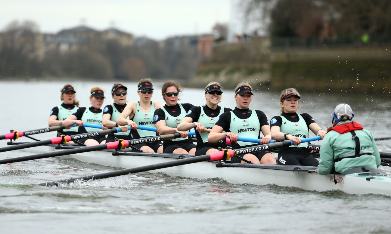 Cambridge University's women out practicing on the Thames ahead of Saturday's race. The first Women's Boat Race was held in 1927.  