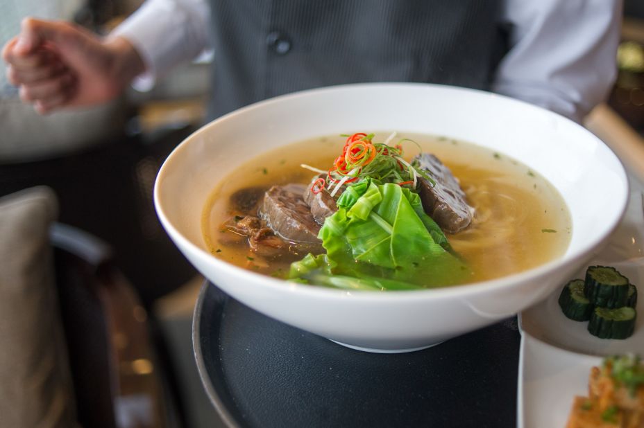 A bowl of beef noodles is the best way to dive into Taiwan's food scene. This version, served at the Regent Taipei, features beef slices alongside bird's nest fern -- a crunchy and slightly bitter green from Taiwan's mountains.