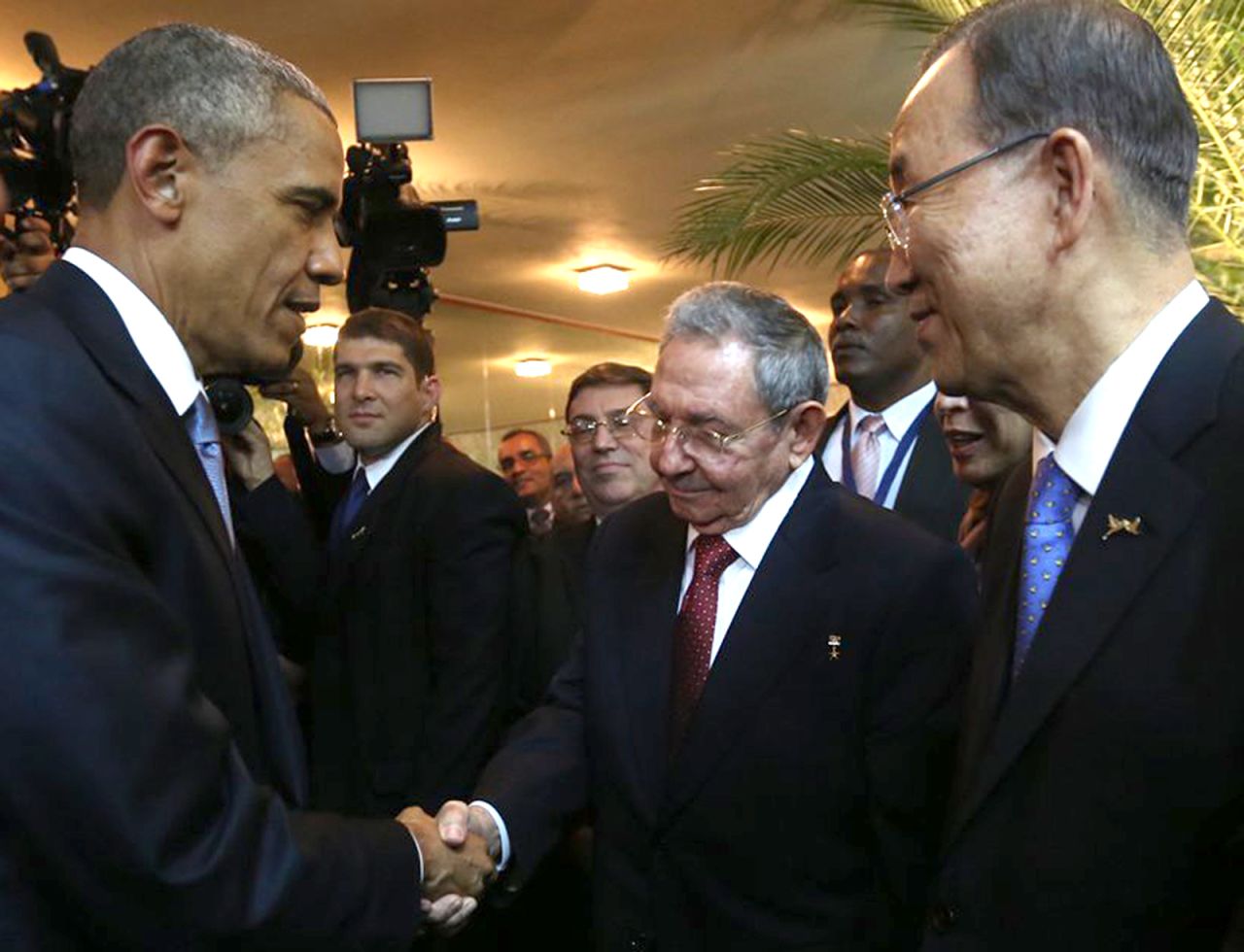 Obama greets Castro briefly on Friday, April 10, at a dinner for Latin American leaders at the Summit of the Americas. It was a <a href="http://www.cnn.com/2015/04/10/politics/obama-raul-castro-panama-cuba/index.html">handshake that shook the Western Hemisphere</a>.