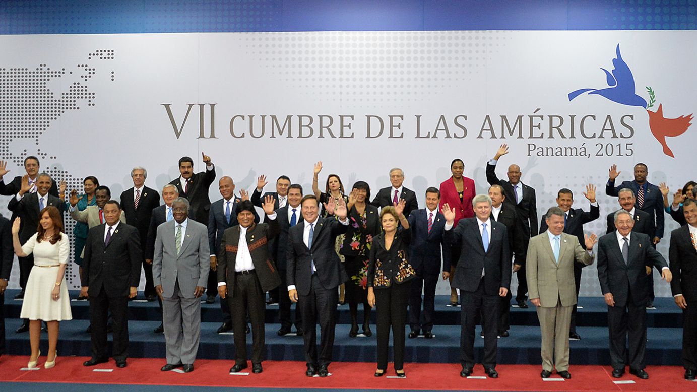 Presidents and heads of state get together for a group photo at the summit on April 11.