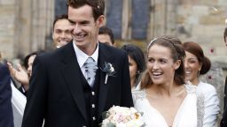 Andy Murray and Kim Sears leave Dunblane Cathedral after their wedding on April 11, 2015 in Dunblane, Scotland. 
