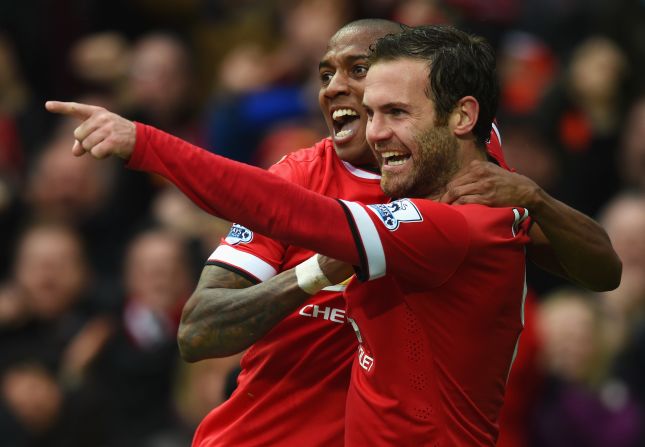 Ashley Young (left) earlier scored United's equalizer, while Juan Mata put United 3-1 ahead after the break.