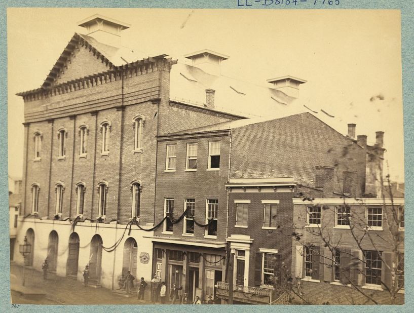 The exterior of Ford's Theatre in Washington, D.C., is pictured in 1865. After Lincoln's assassination, the space was sold to the government and remained closed until 1968.