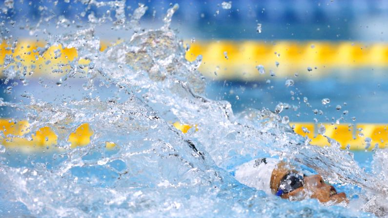 Noriko Inada swims in the 50-meter backstroke final, which she won Tuesday, April 7, at the Japanese National Championships.