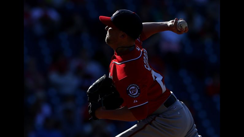 Washington closer Drew Storen delivers a pitch Sunday, April 12, on his way to earning a save in Philadelphia.