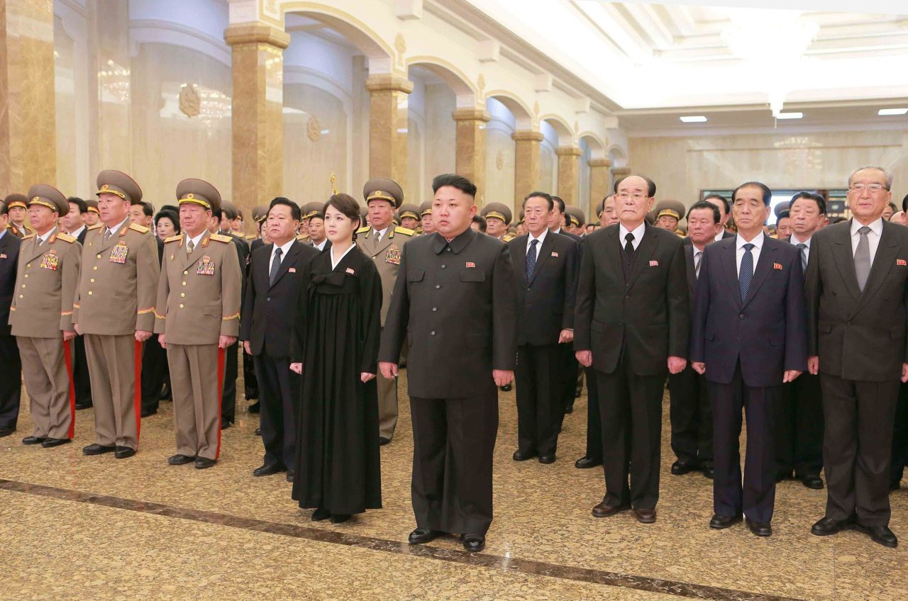 Before Monday's football match, North Korea's first lady hadn't been seen since this photo was released on December 17, 2014. Here, she is seen accompanying Kim to the Kumsusan Palace of the Sun in Pyongyang on the third anniversary of death of his father, former leader Kim Jong Il.
