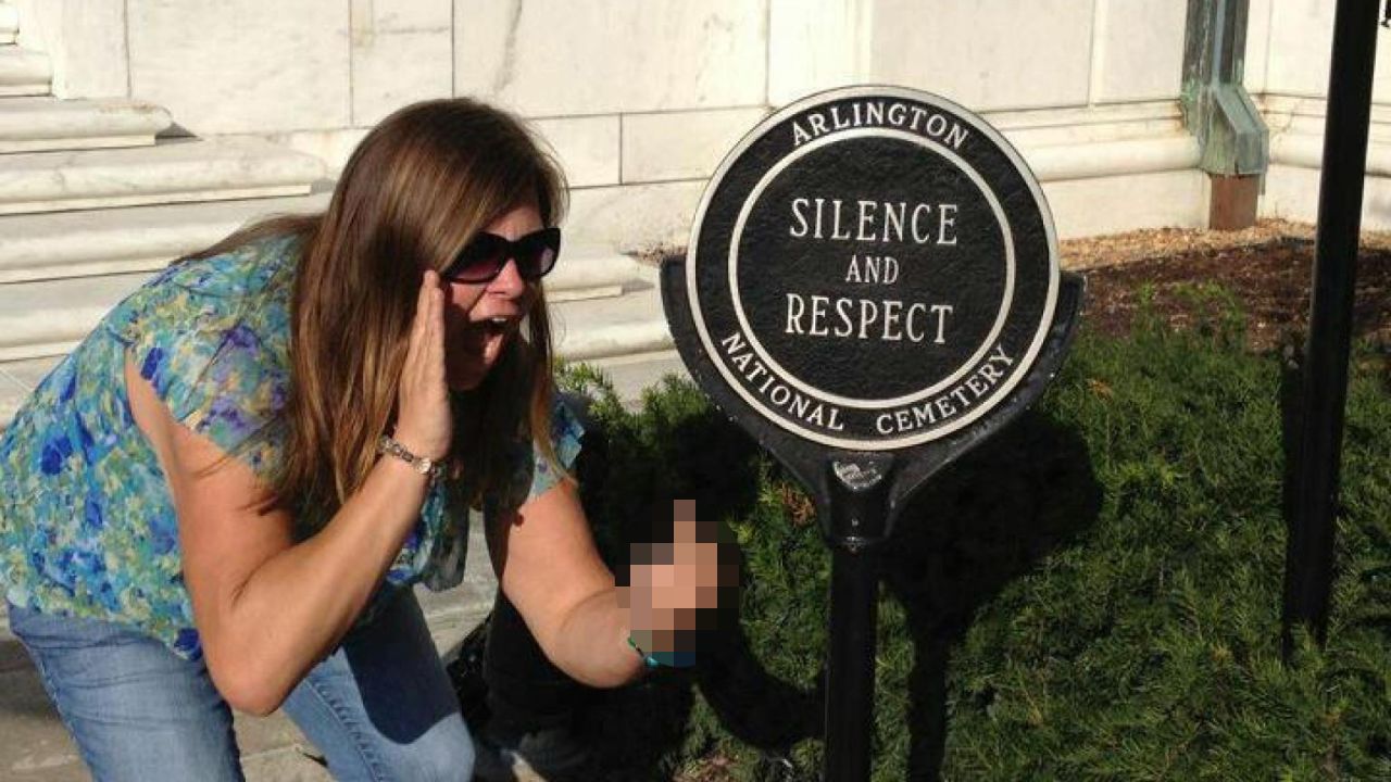 After this picture of Lindsey Stone at Arlington National Cemetery went viral, she was fired from a job working with autistic children and fell into a depression. "Literally, overnight everything I knew and loved was gone," she told Jon Ronson. In a statement, <a href="https://www.facebook.com/LEWTFM/posts/551008271580695" target="_blank" target="_blank">she apologized</a>: "We never meant to cause any harm or disrespect to anyone, particularly our men and women in uniform," she said. Ronson later helped her adjust her Google search results.