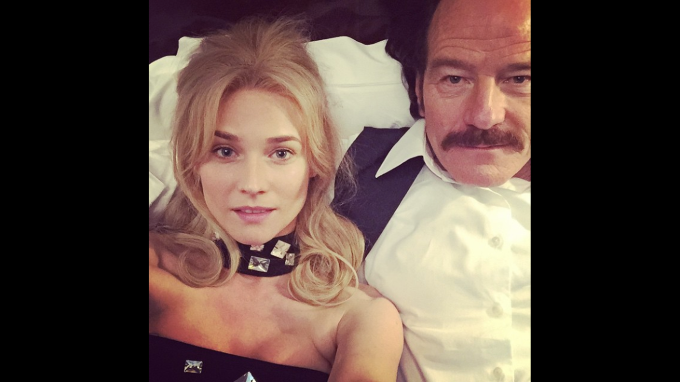 "In bed with Bryan Cranston!!!" <a href="https://instagram.com/p/1dN9BvDMCG/?taken-by=dianekrugerperso" target="_blank" target="_blank">actress Diane Kruger said on Instagram</a> on Tuesday, April 14. The two were shooting a scene for the upcoming film "The Infiltrator."