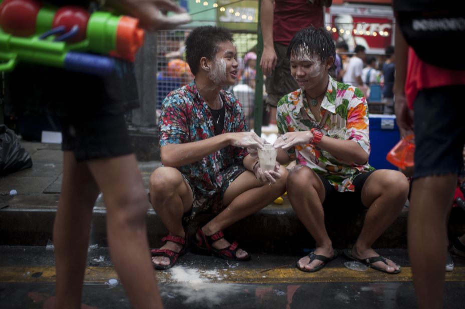 Many Songkran revelers mix power with water then wipe it on others as an additional "blessing."  