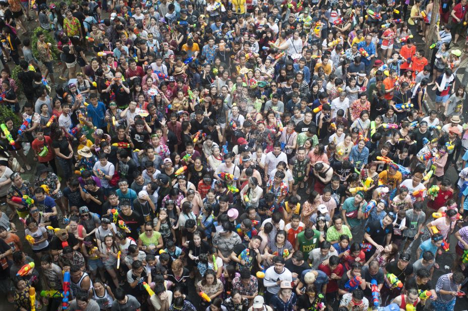 Another popular celebration spot, Bangkok's Silom Road was packed with revelers on April 13, 2015. 