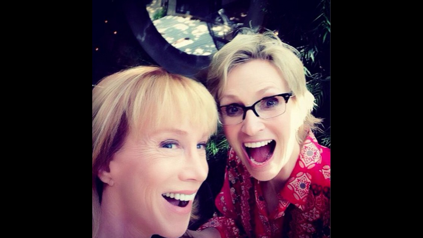 "Look at how innocent we are," <a href="https://instagram.com/p/1OkClXPvhs/?taken-by=janelynchofficial" target="_blank" target="_blank">said actress Jane Lynch</a>, right, in this selfie she took with comedian Kathy Griffin on Wednesday, April 8.