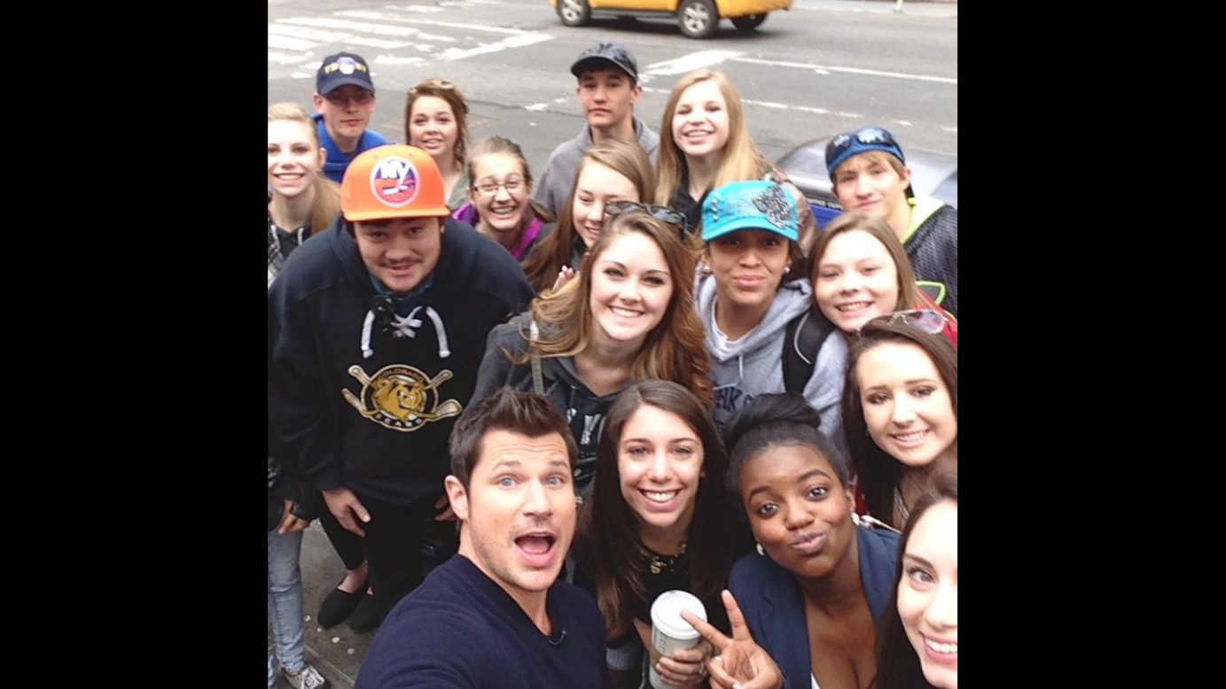 "It's Monday & Times Square was packed today!" said singer Nick Lachey, bottom left, in this selfie <a href="https://instagram.com/p/1a99OEC3Nf/?taken-by=nicklachey" target="_blank" target="_blank">he posted to Instagram</a> on April 13.
